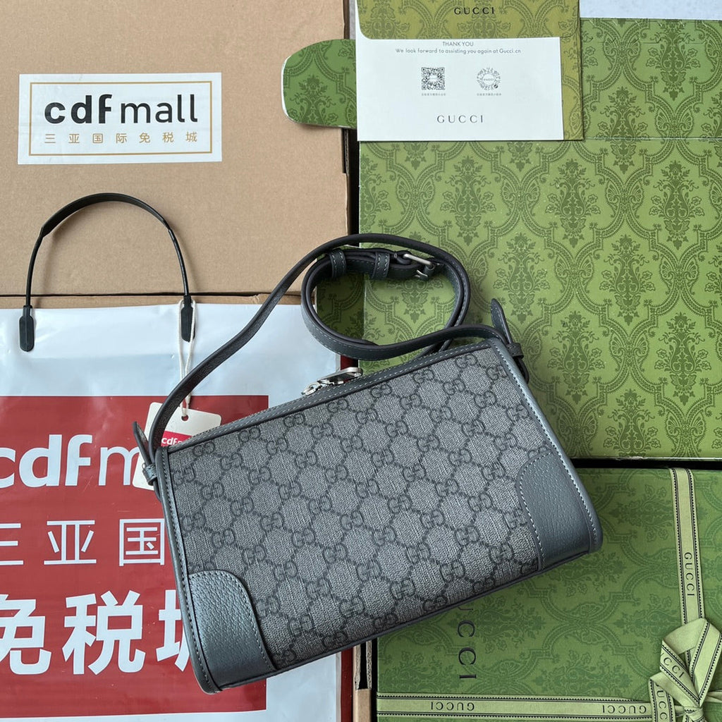 GUCCI OPHIDIA MESSENGER BAG 35 IN GREY BLACK  CALFSKIN