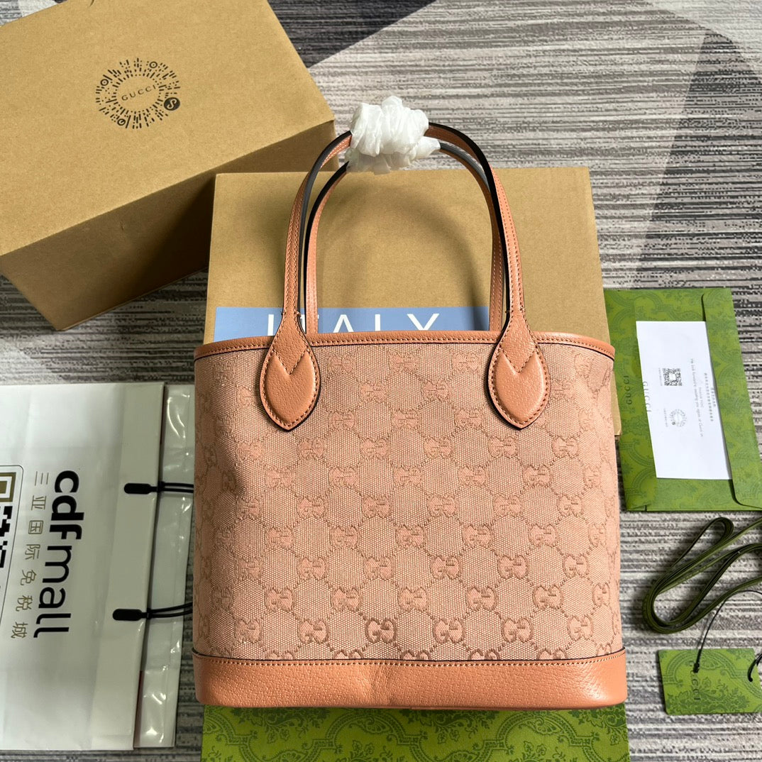 GUCCI OPHIDIA SMALL 25 TOTE BAG IN LIGHT PINK CANVAS