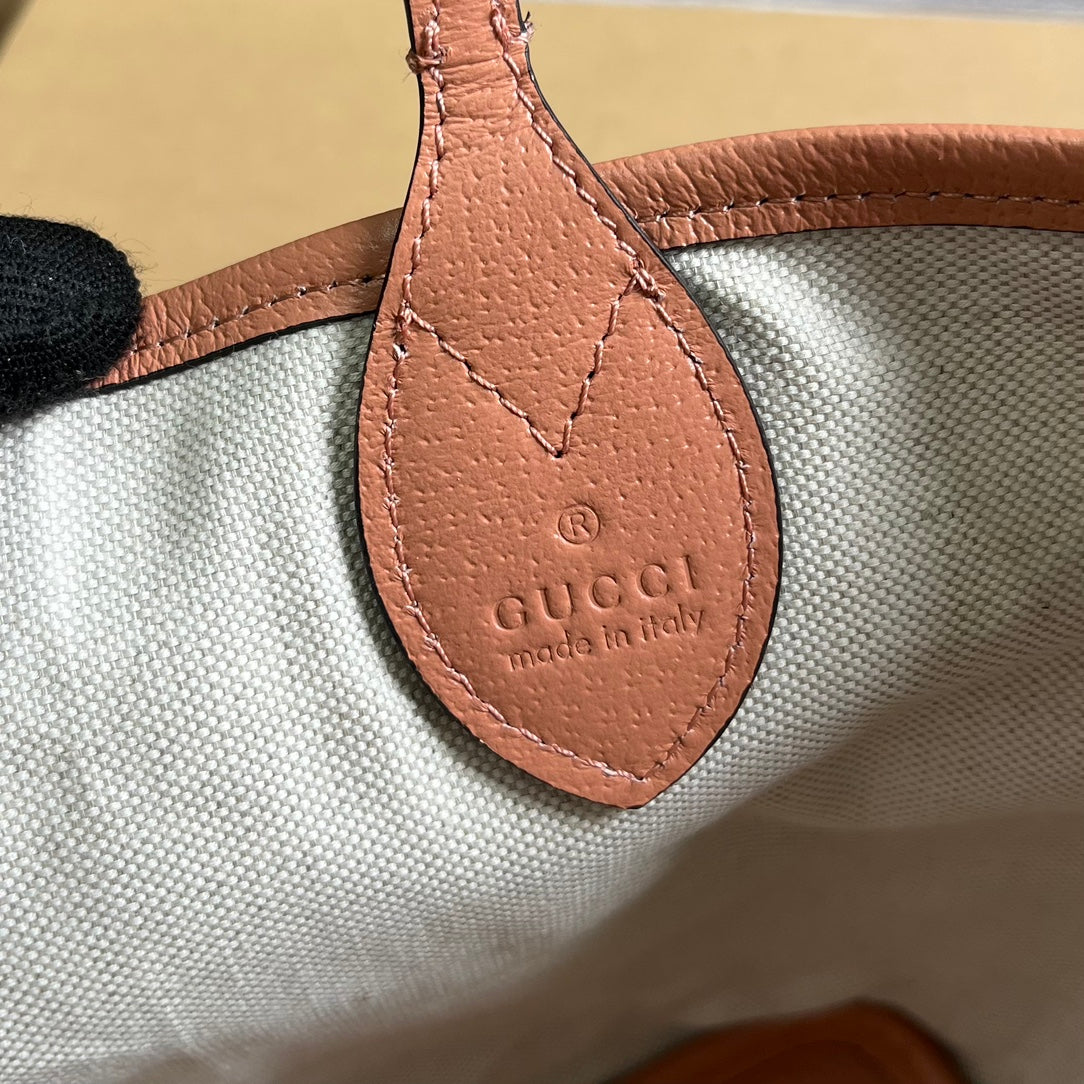 GUCCI OPHIDIA SMALL 25 TOTE BAG IN LIGHT PINK CANVAS