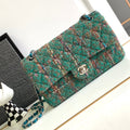 CHANEL MEDIUM 25 CLASSIC BAG IN GREEN FOREST WOOL TWEED