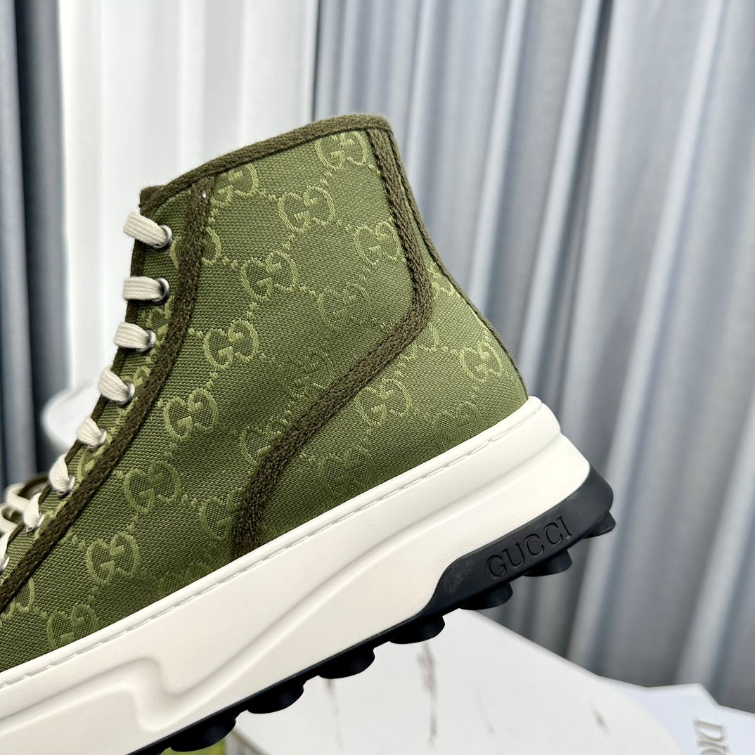 GUCCI HIGH TOP SNEAKER FLATFORM OLIVE GREEN CANVAS