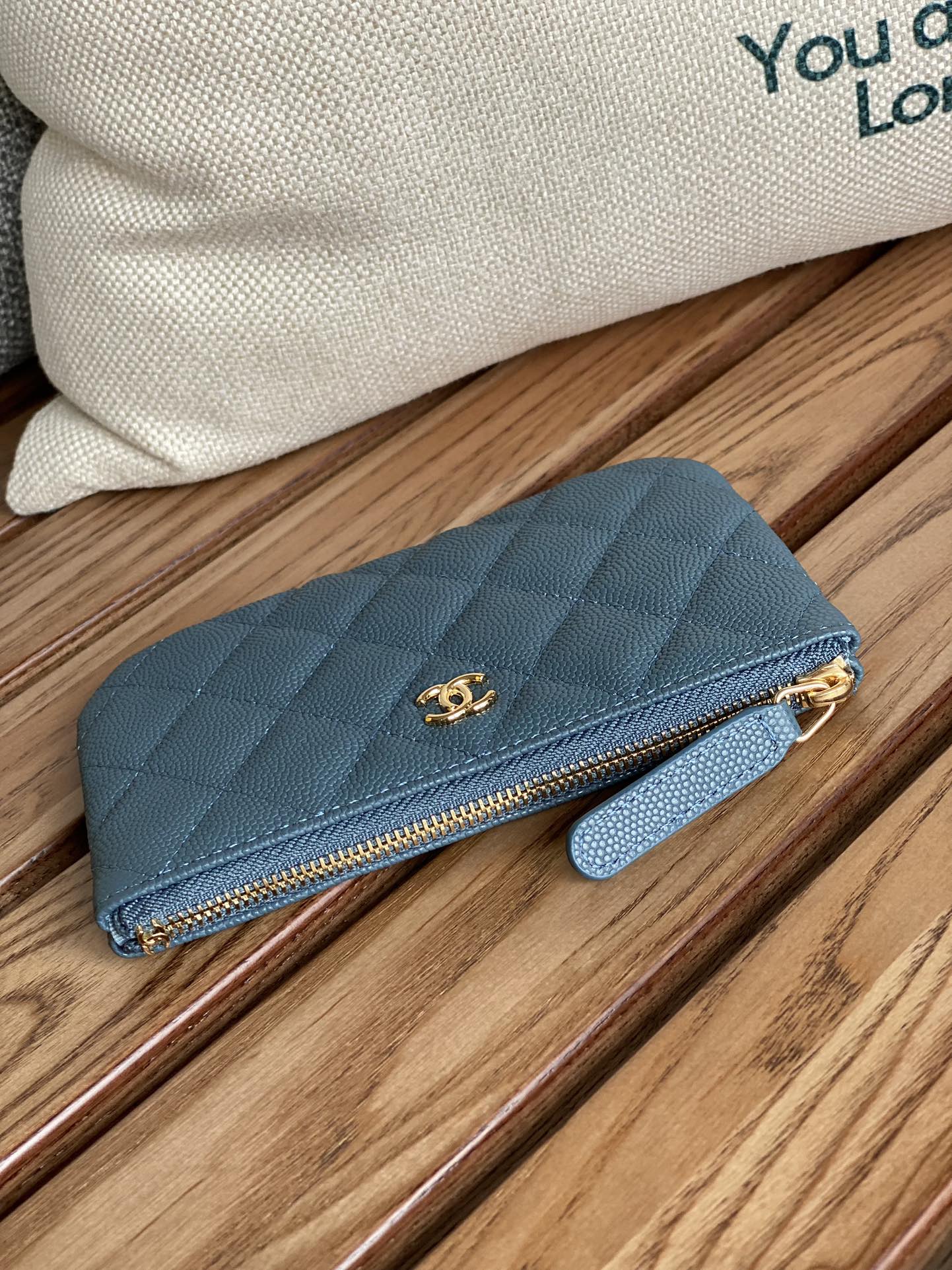 CHANEL CLASSIC SMALL 15 ZIPPED POUCH IN TEAL GREEN GRAINED CALFSKIN