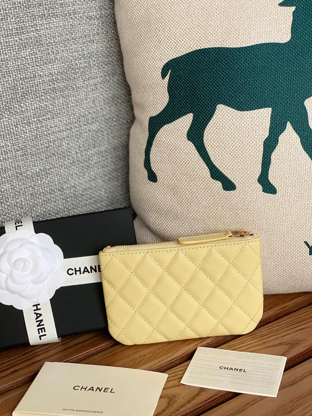 CHANEL CLASSIC SMALL 15 ZIPPED POUCH IN YELLOW CORN GRAINED CALFSKIN