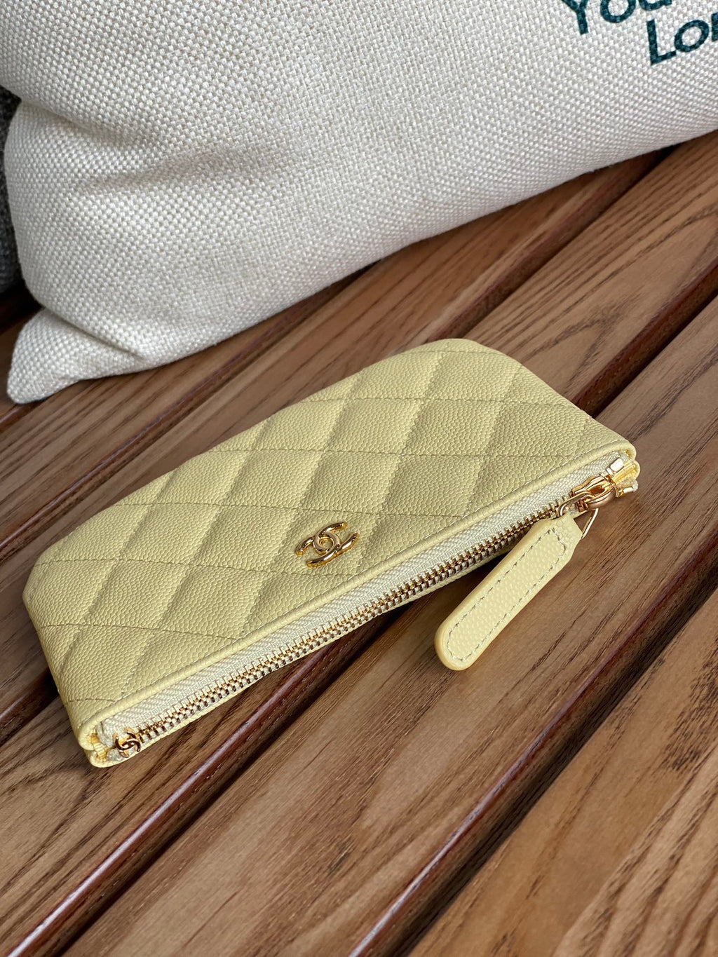 CHANEL CLASSIC SMALL 15 ZIPPED POUCH IN YELLOW CORN GRAINED CALFSKIN