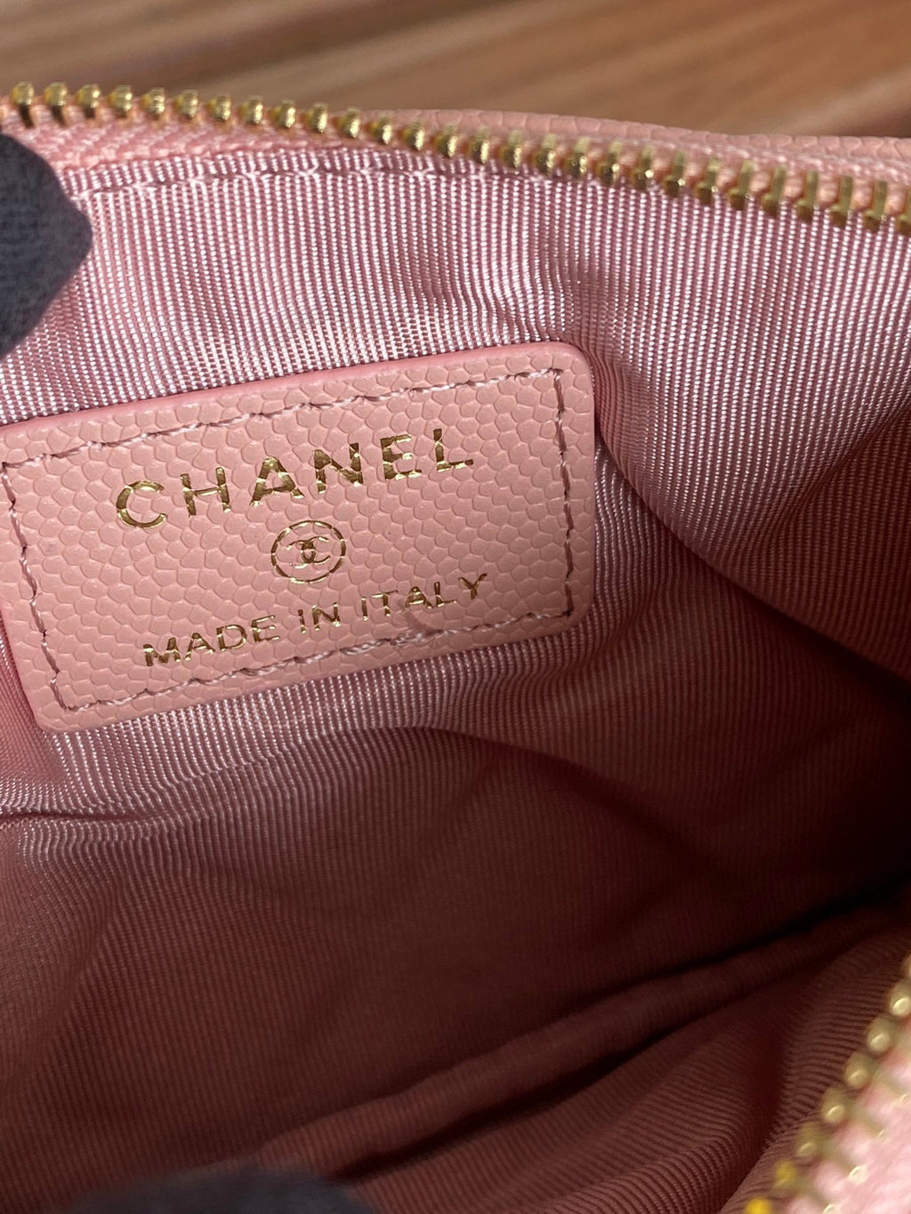 CHANEL CLASSIC SMALL 15 ZIPPED POUCH IN LIGHT PINK GRAINED CALFSKIN