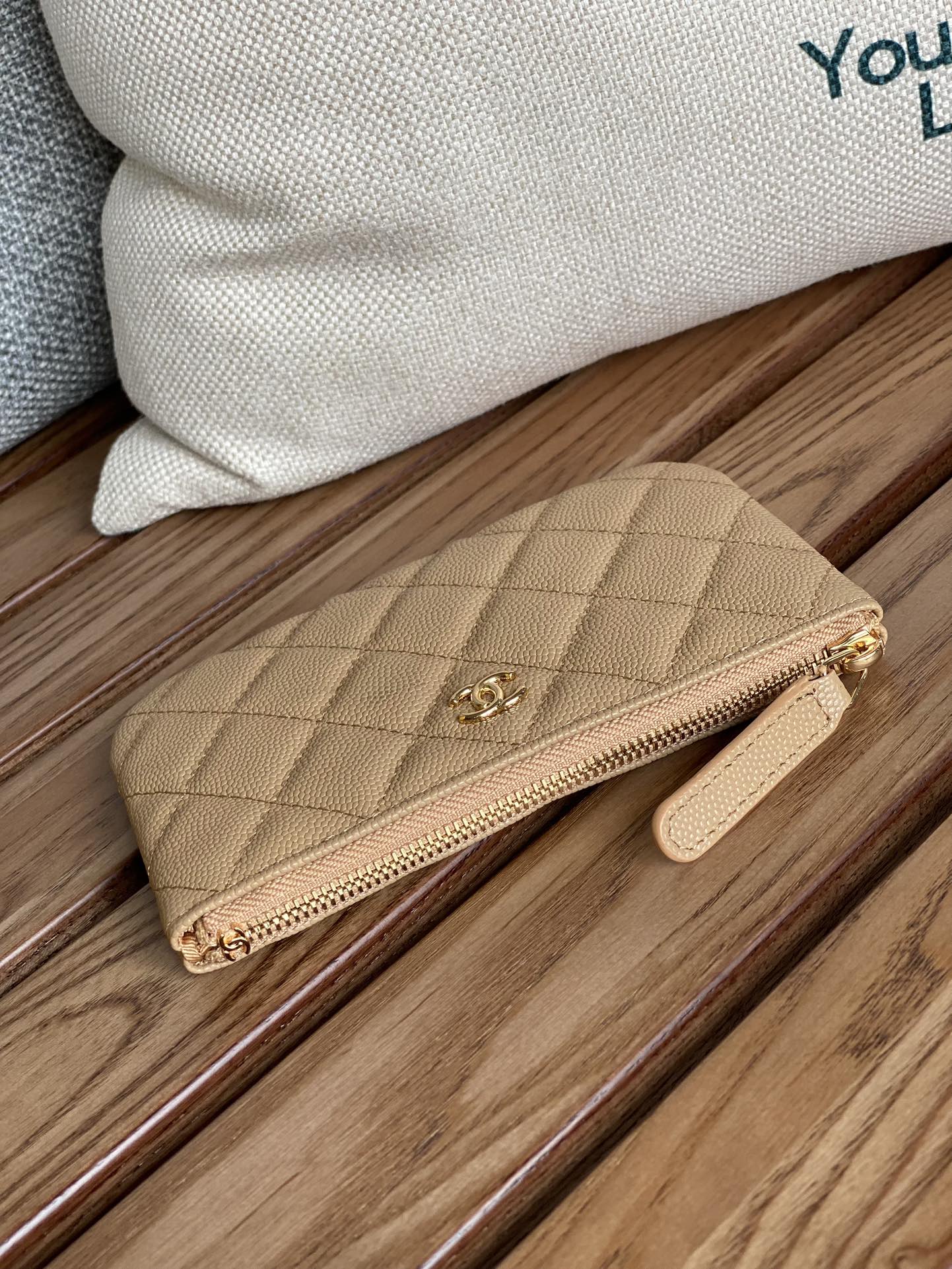 CHANEL CLASSIC SMALL 15 ZIPPED POUCH IN DARK BEIGE GRAINED CALFSKIN