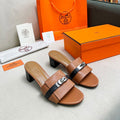 HERMES Gigi 50 Sandal Tan Black Calfskin