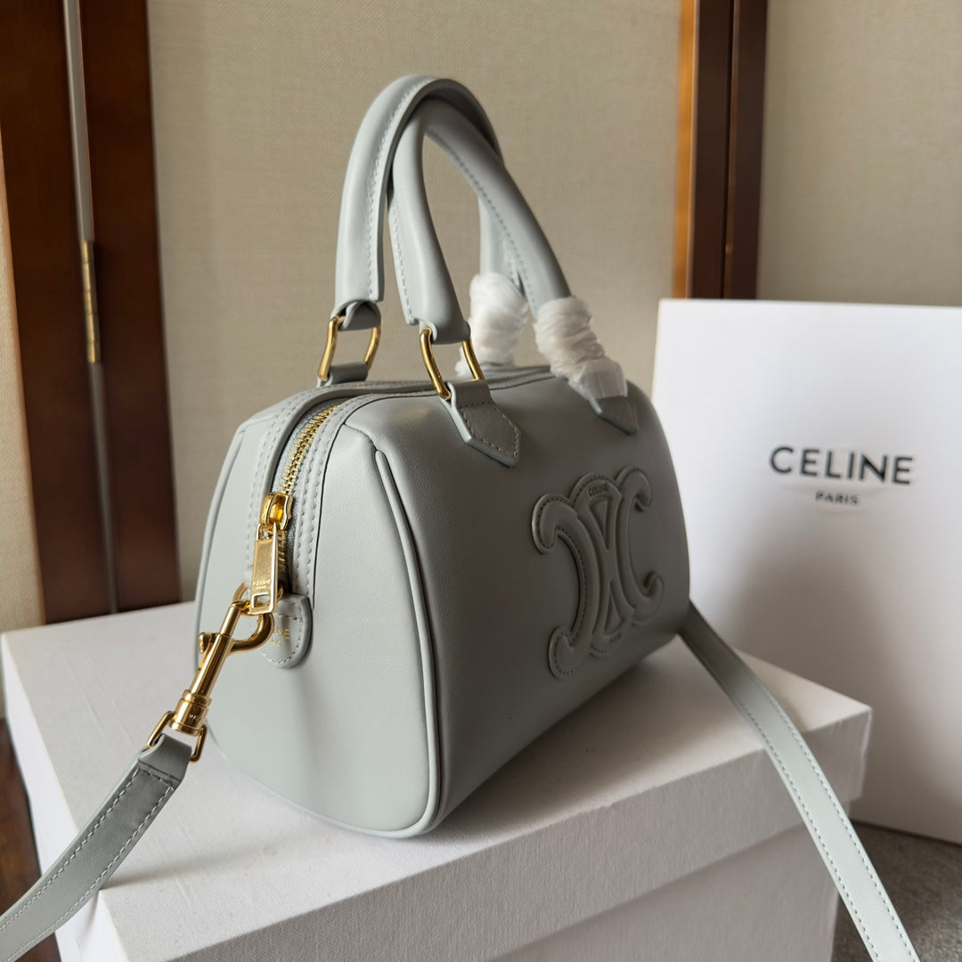 CELINE EMBOSSED  TOP HANDLE BAG 20 IN GREY CALFSKIN
