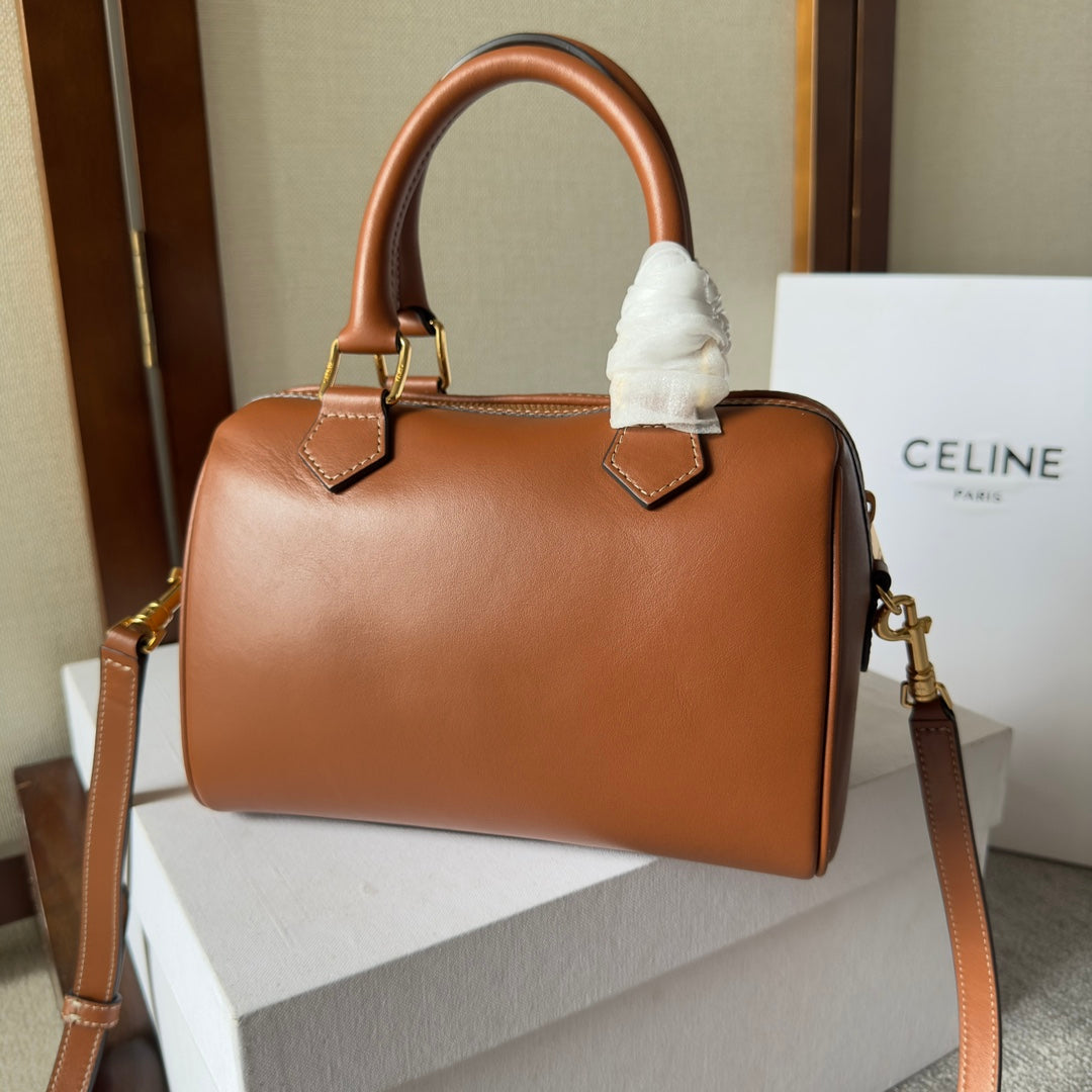 CELINE EMBOSSED  TOP HANDLE BAG 20 IN BROWN CALFSKIN