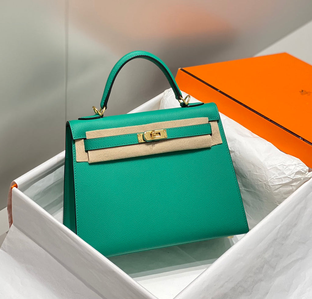 HERMES KELLY 25CM IN VERT VERTIGO EPSOM CALFSKIN GOLD HARDWARE