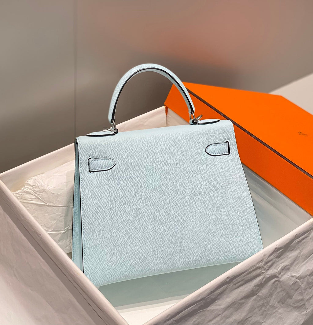 HERMES KELLY 28CM IN BLUE BRUME EPSOM CALFSKIN PALLADIUM HARDWARE