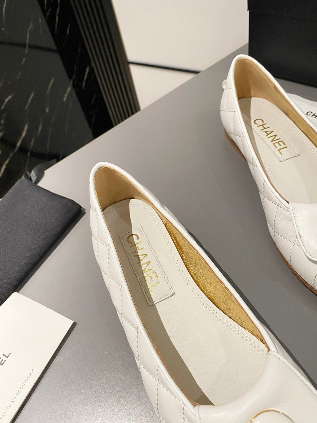 CHANEL BALLET FLAT WHITE LAMBSKIN