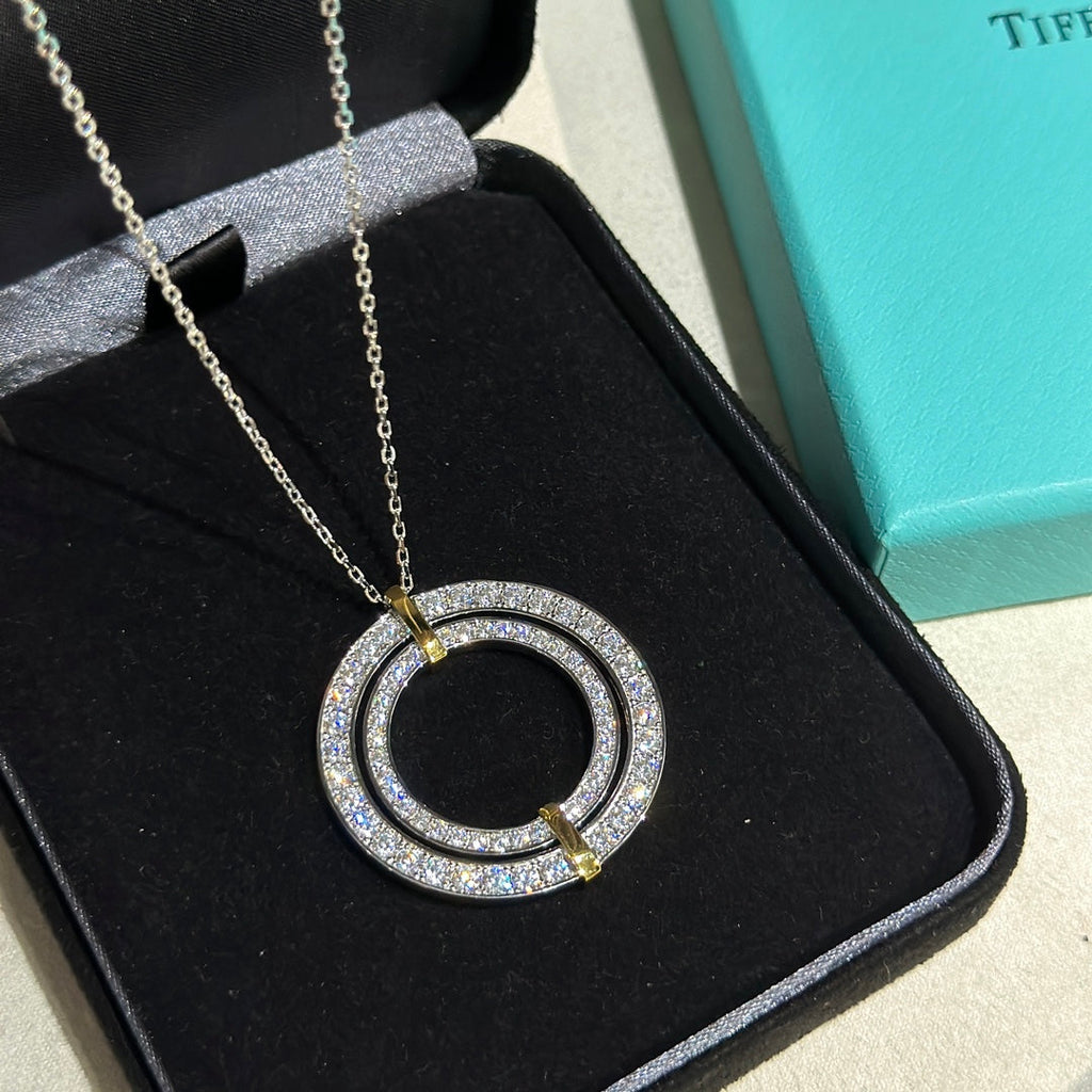 18K Tiffany Edge Circle Diamond Pendant Necklace
