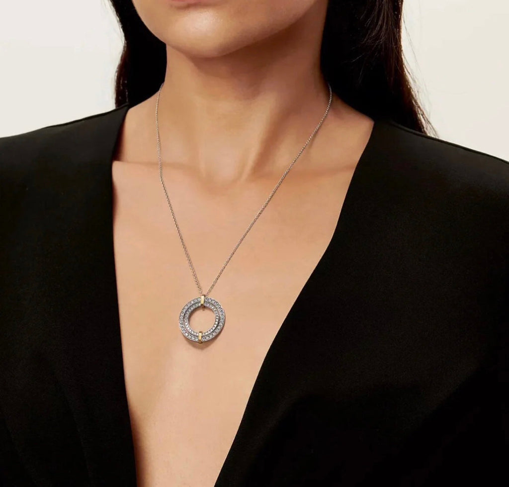 18K Tiffany Edge Circle Diamond Pendant Necklace