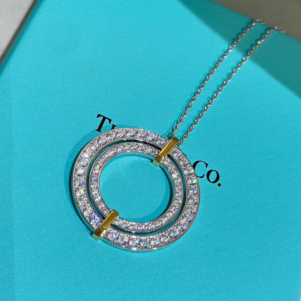 18K Tiffany Edge Circle Diamond Pendant Necklace