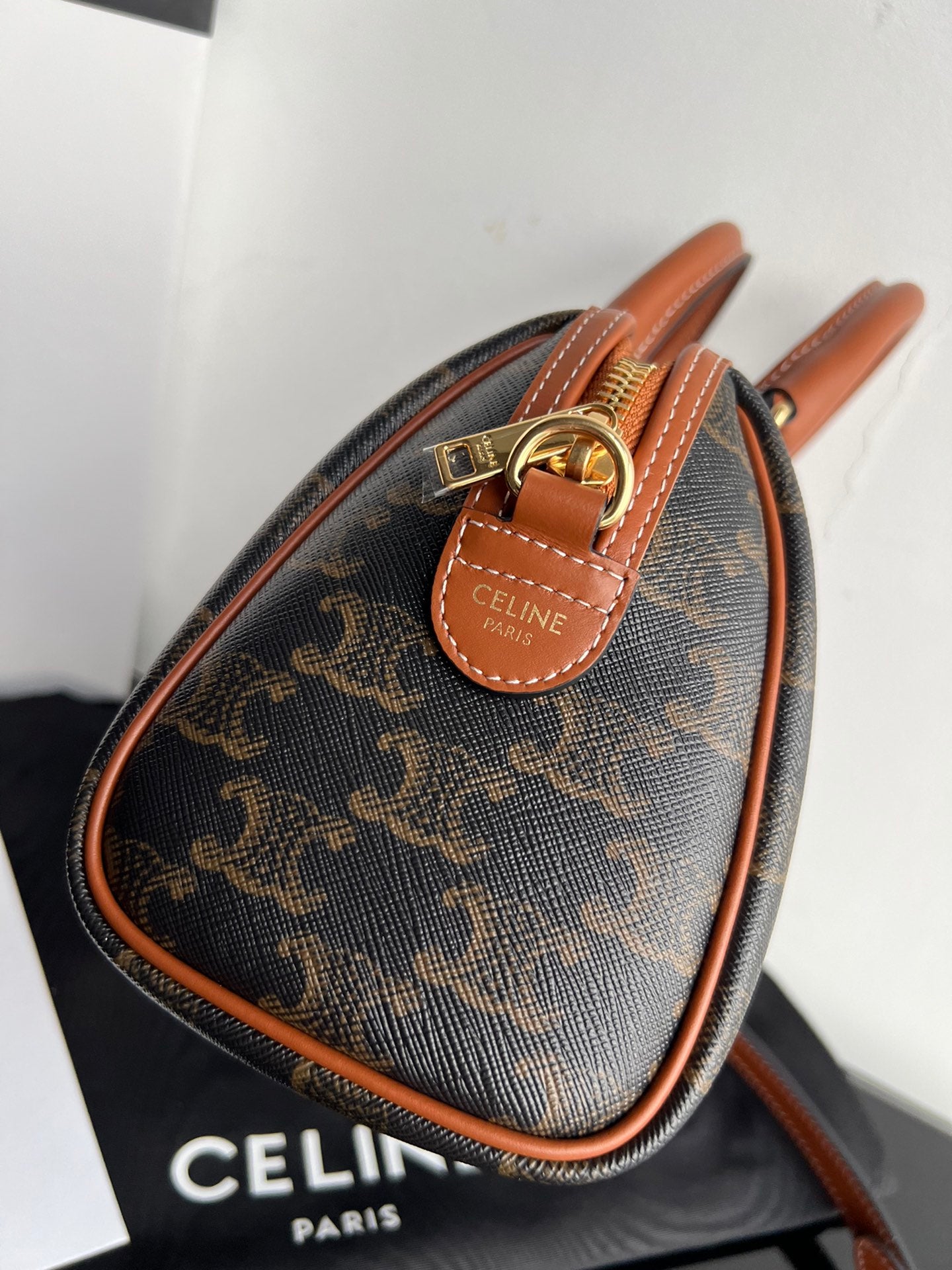 CELINE BOSTON TRIPHOME 19 BLACK PATTERN CALFSKIN