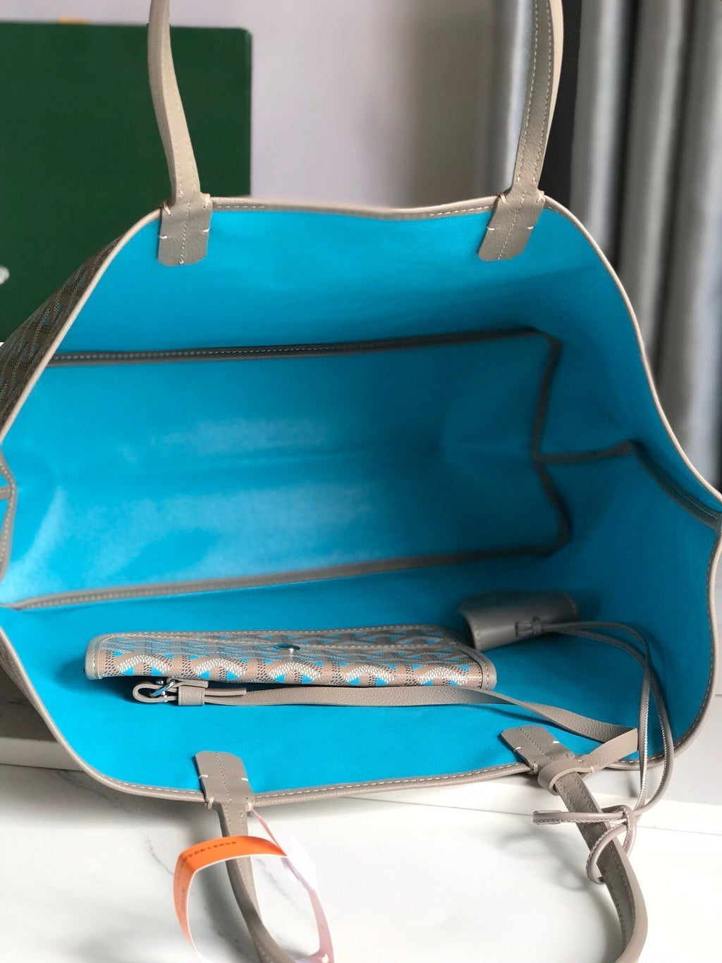 SAINT LOUIS PM 34 IN GREY MIX BLUE GOYARDINE CANVAS AND CALFSKIN