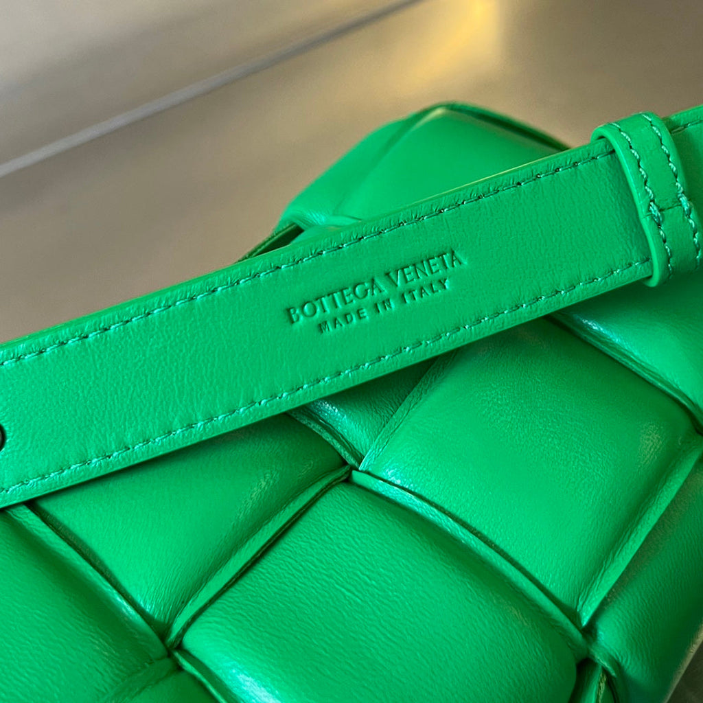 BOTTEGA VENETA MINI CASSETTE 18 IN LIGHT GREEN LAMBSKIN