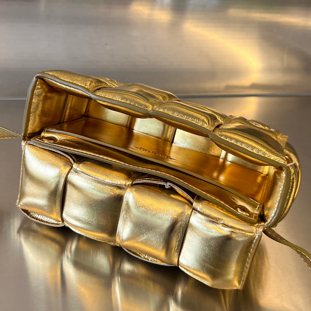 BOTTEGA VENETA MINI CASSETTE 18 IN GOLDEN LAMBSKIN
