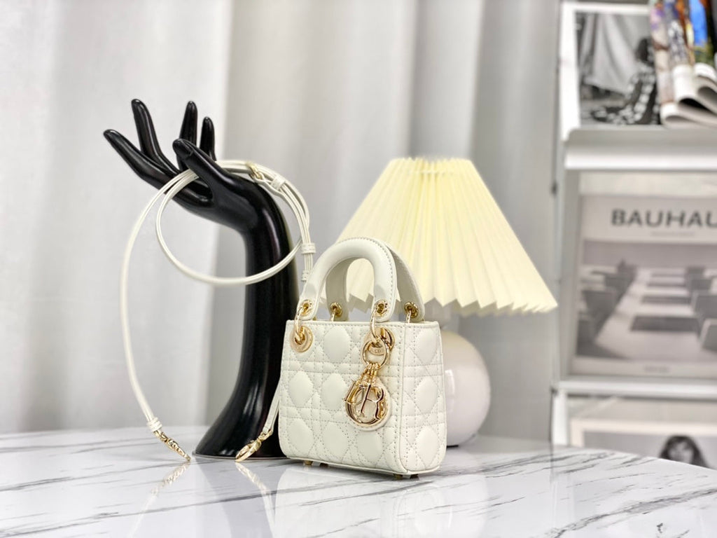DIOR MICRO LADY 12 BAG IN WHITE LAMBSKIN