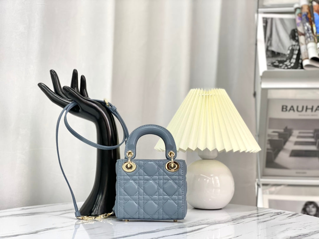 DIOR MICRO LADY 12 BAG IN BLUE SAPPHIRE LAMBSKIN
