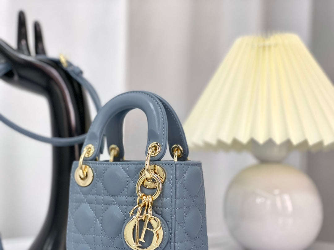 DIOR MICRO LADY 12 BAG IN BLUE SAPPHIRE LAMBSKIN