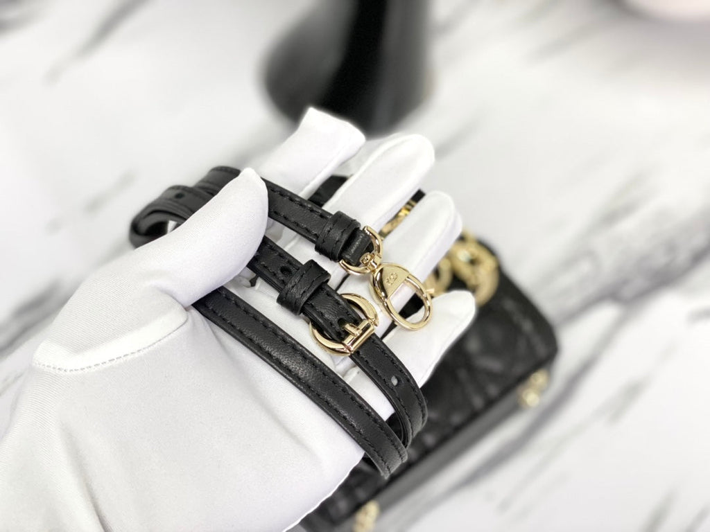DIOR MICRO LADY 12 BAG IN BLACK LAMBSKIN