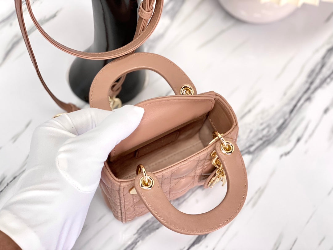DIOR MICRO LADY 12 BAG IN CAMEL BEIGE LAMBSKIN