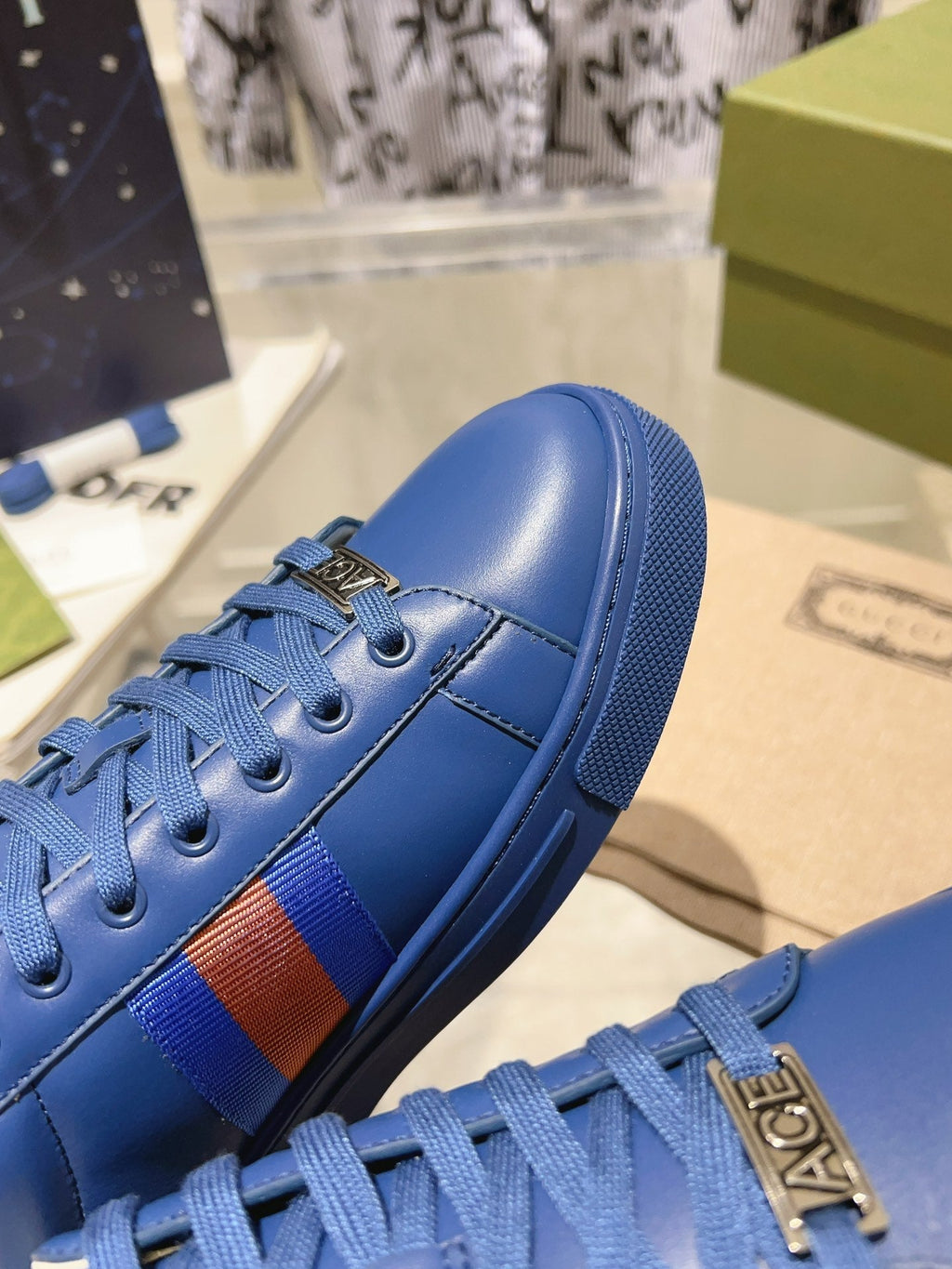 GUCCI ACE  SUPREME TRAINER AZURE CALFSKIN
