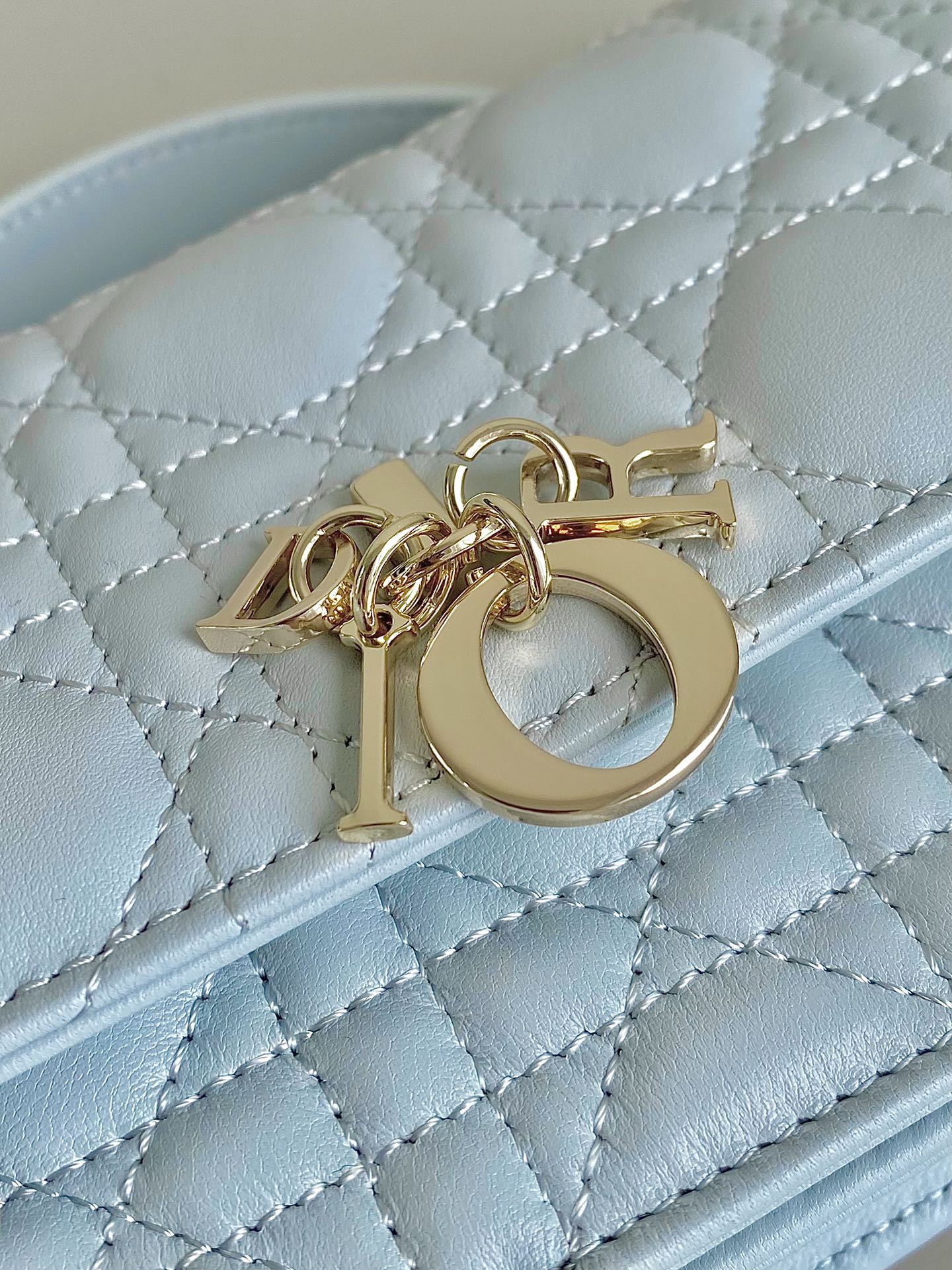 DIOR LADY 21 CHAIN BAG IN LIGHT BLUE LAMBSKIN