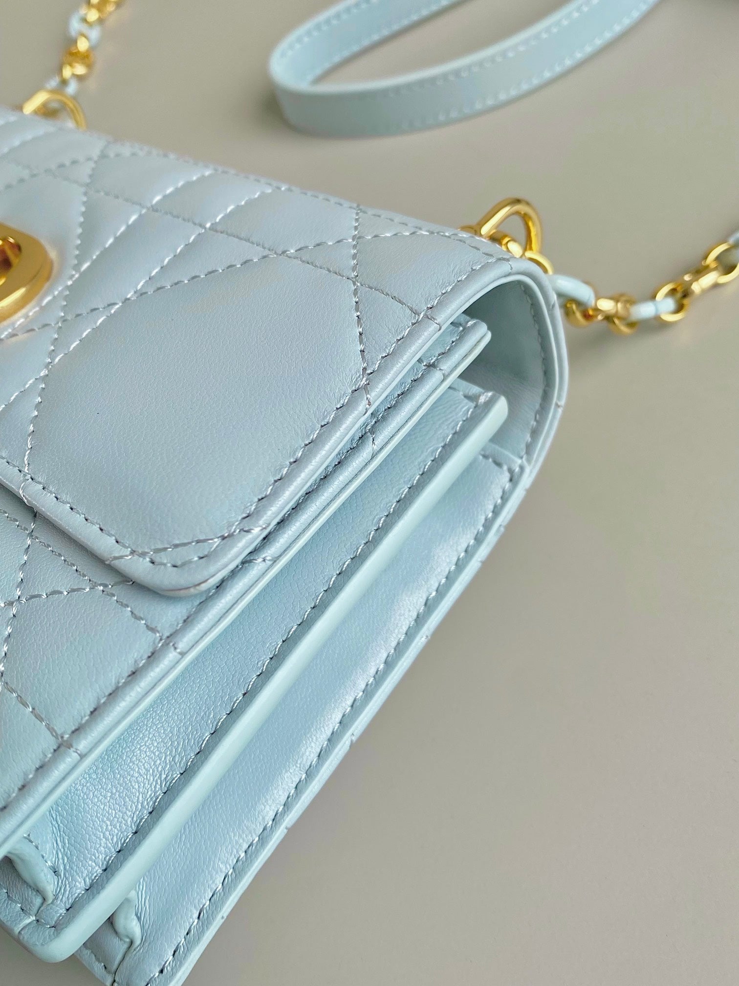 DIOR MISS CARO 17 CHAIN BAG IN LIGHT BLUE LAMBSKIN