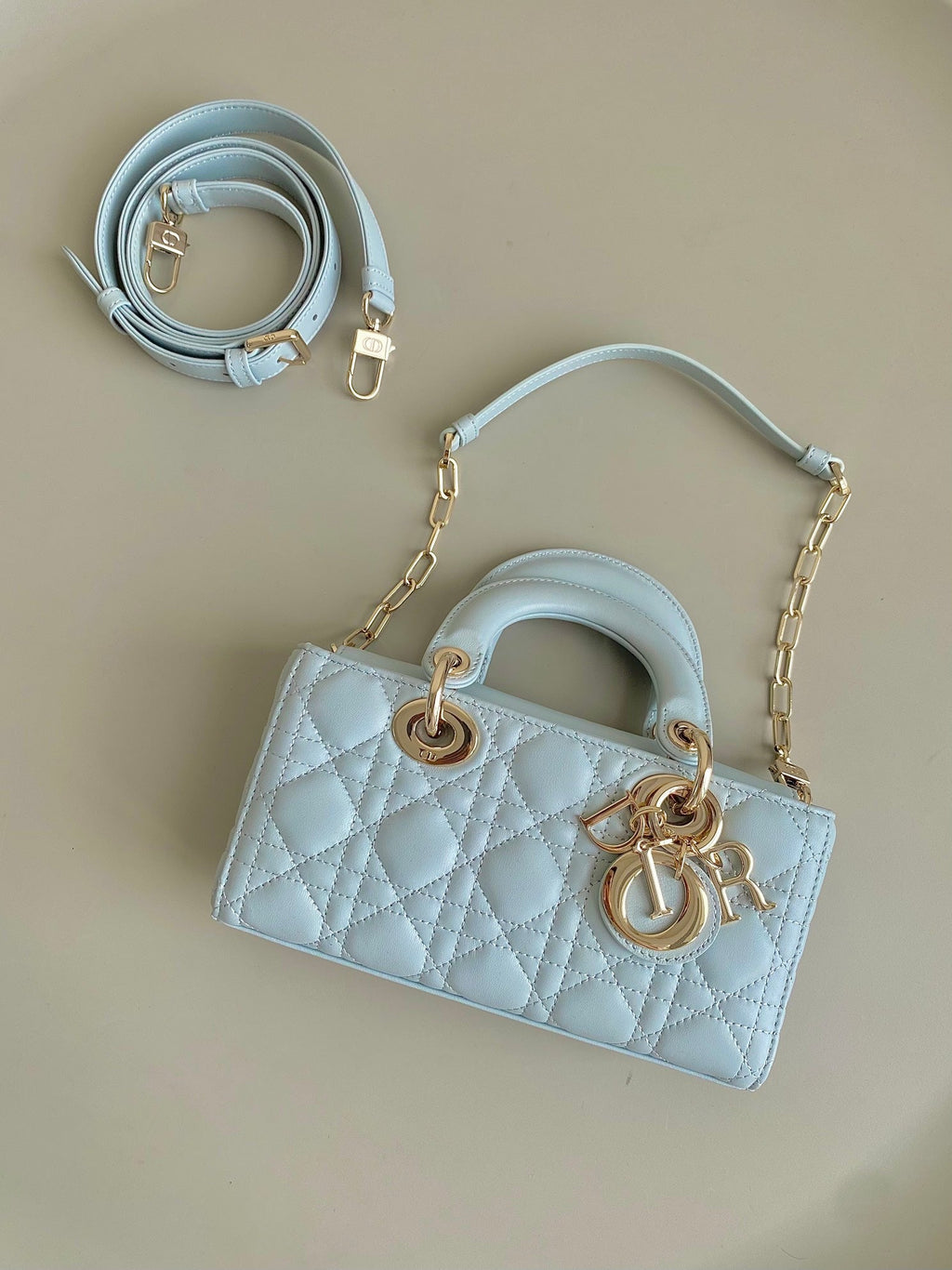 DIOR D-JOY BAG 22 IN LIGHT BLUE LAMBSKIN