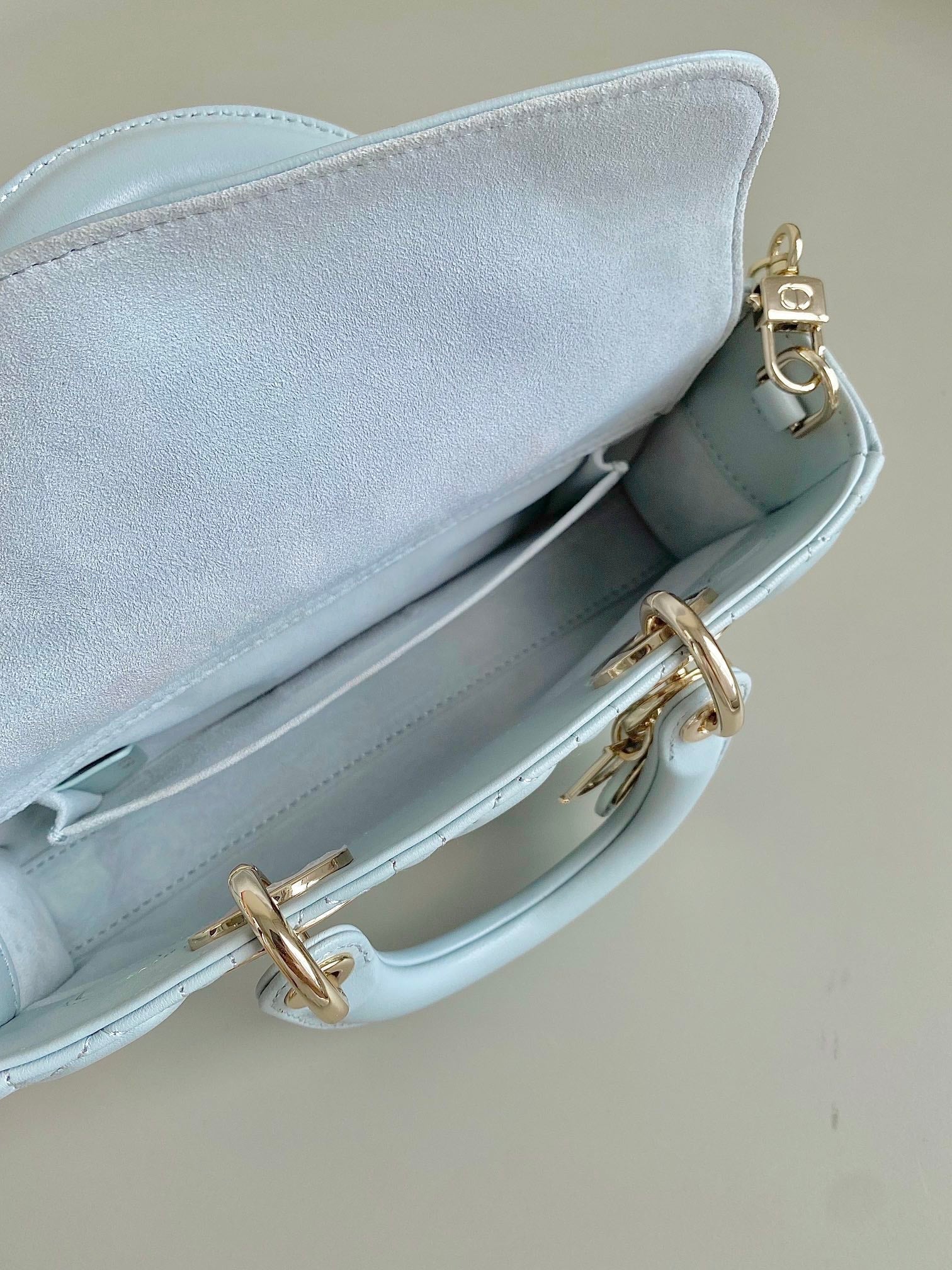DIOR D-JOY BAG 22 IN LIGHT BLUE LAMBSKIN