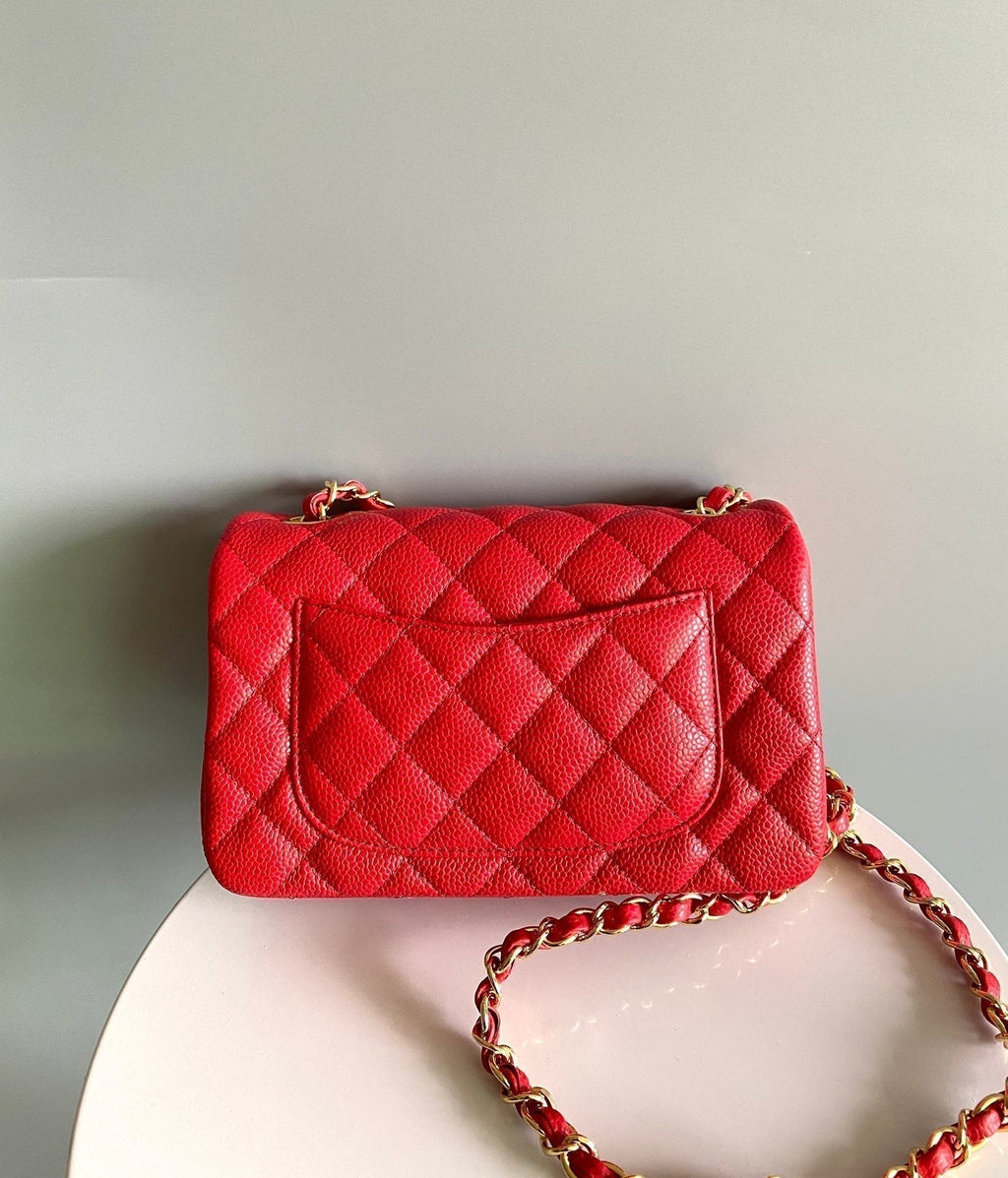 CHANEL MINI RECTANGLE FLAP BAG 20CM RED CAVIAR GOLD HARDWARE