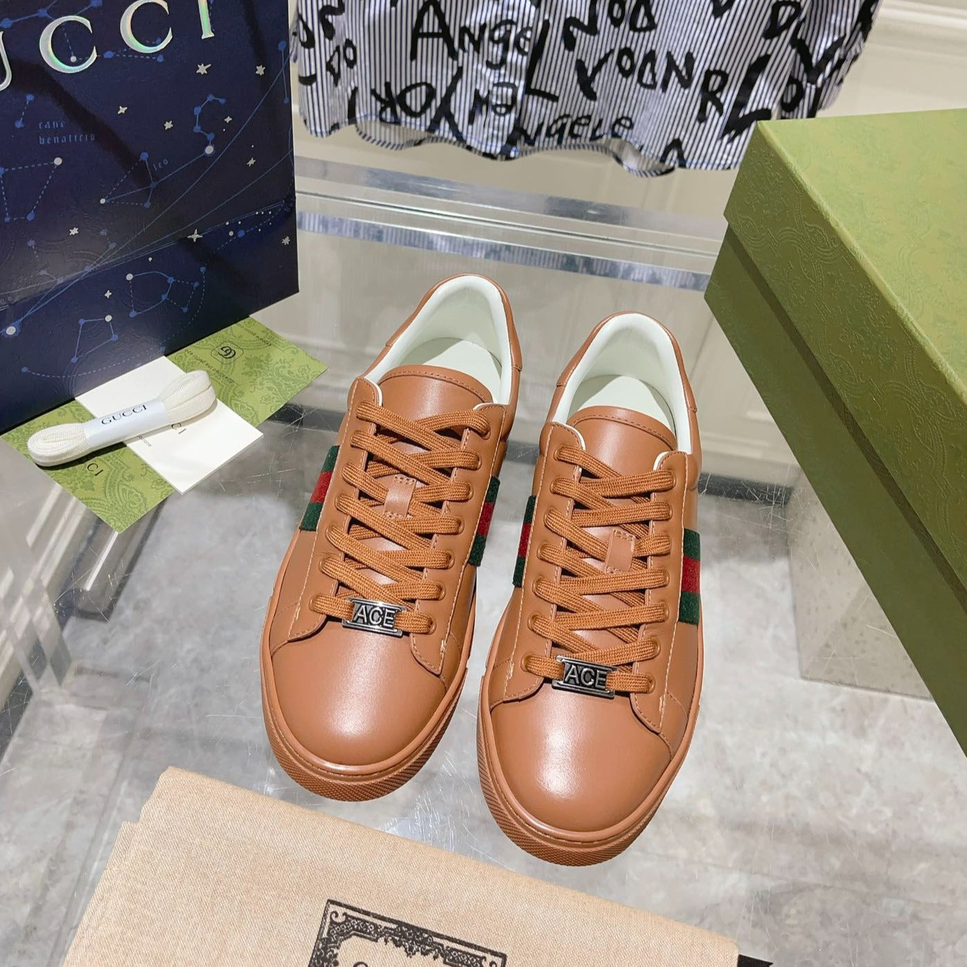 GUCCI ACE  SUPREME TRAINER TAWNY CALFSKIN