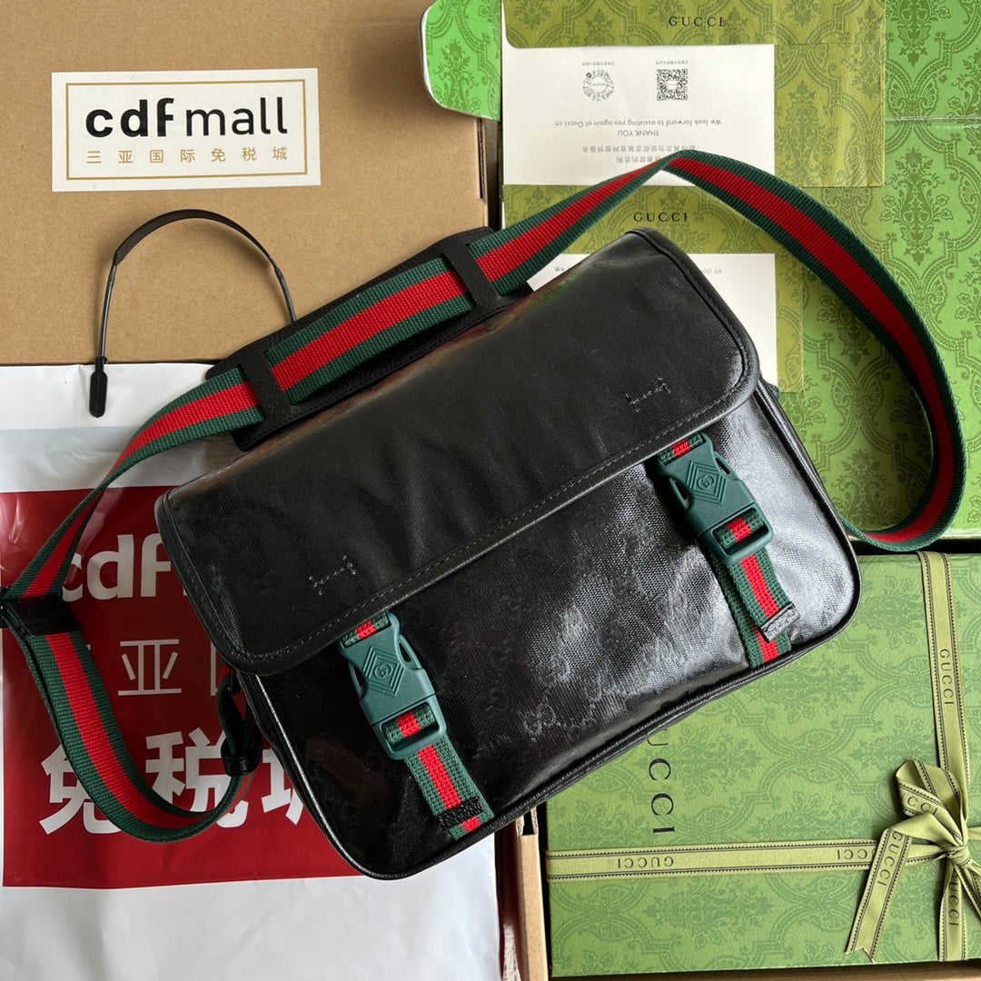 GUCCI MESSENGER BAG 27 IN BLACK MONOGRAM CANVAS