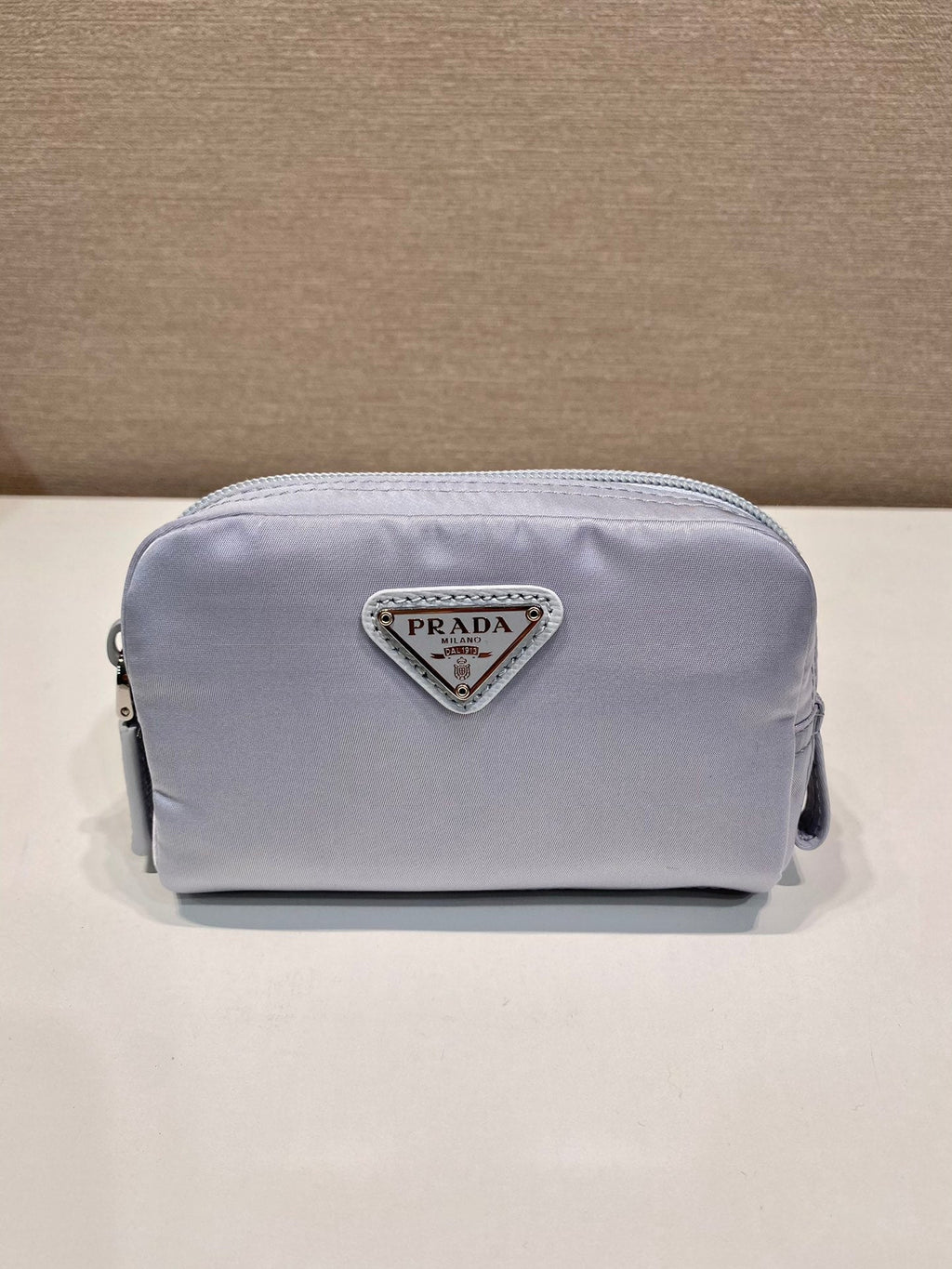 PRADA CLUTCH 12 IN LIGHT GREY RE-NYLON