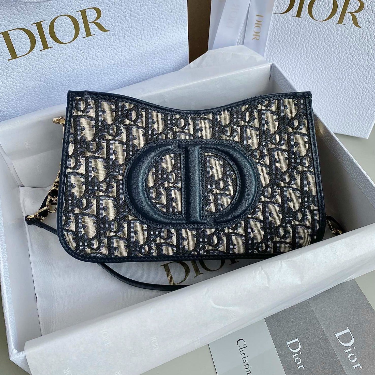 DIOR MINI HOBO 23 BAG IN BLUE OBLIQUE JACQUARD