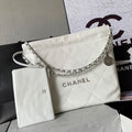 CHANEL MEDIUM 37 HANDBAG IN WHITE SHINY CALFSKIN SILVER HARDWARE