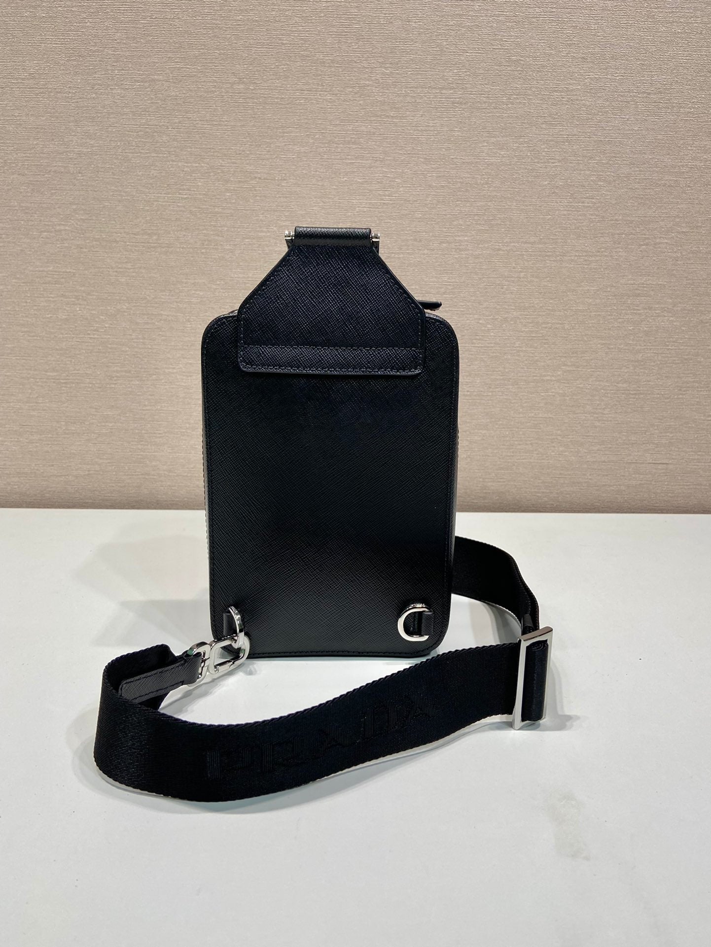 PRADA CHEST BAG 20 IN BLACK SAFFIANO LEATHER