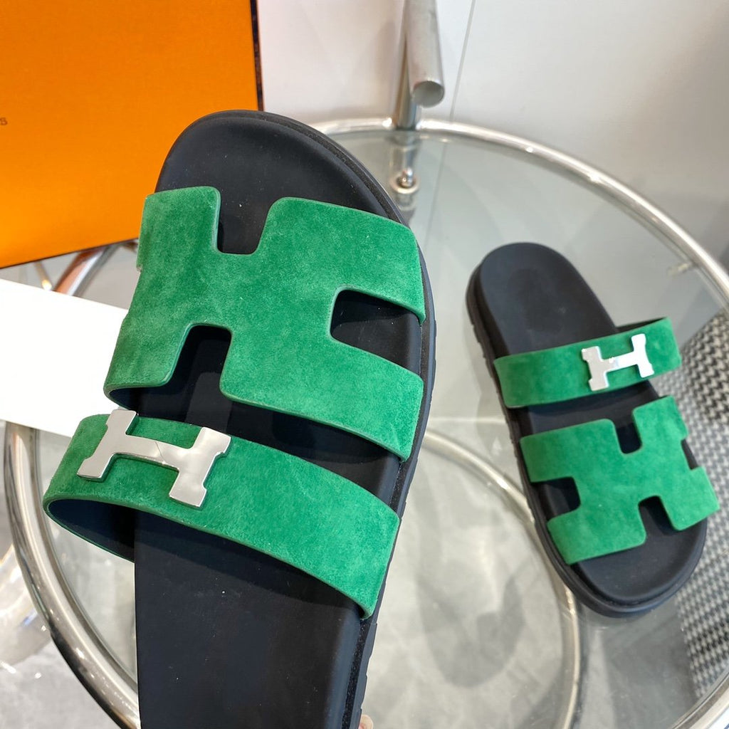 HERMES Chypre Sandal Green Suede