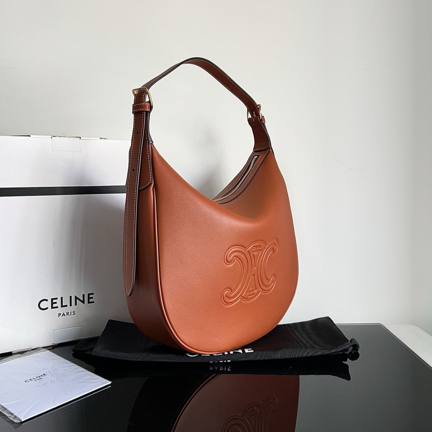 CELINE TRIOMPHE 31 TAN BROWN CALFSKIN