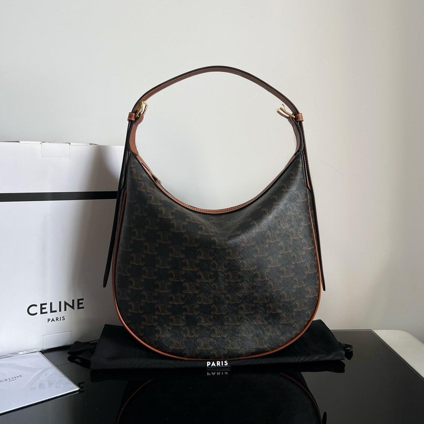 CELINE TRIOMPHE 31 BLACK PATTERN CALFSKIN