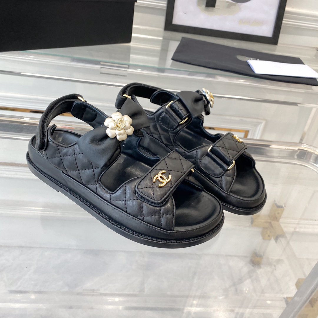 CHANEL dad sandals black lambskin