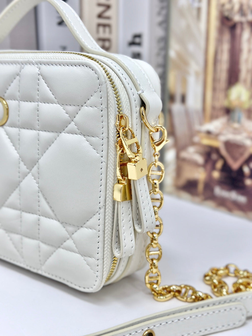 DIOR CARO BOX 19 IN WHITE CALFSKIN