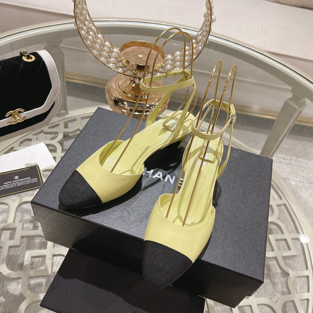 CHANEL high slingbacks lime lambskin grosgrain