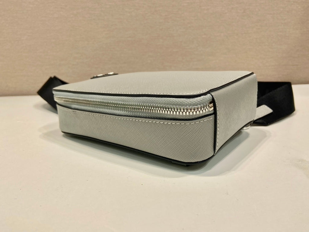 PRADA CHEST BAG 20 IN ECHO GRAY SAFFIANO LEATHER
