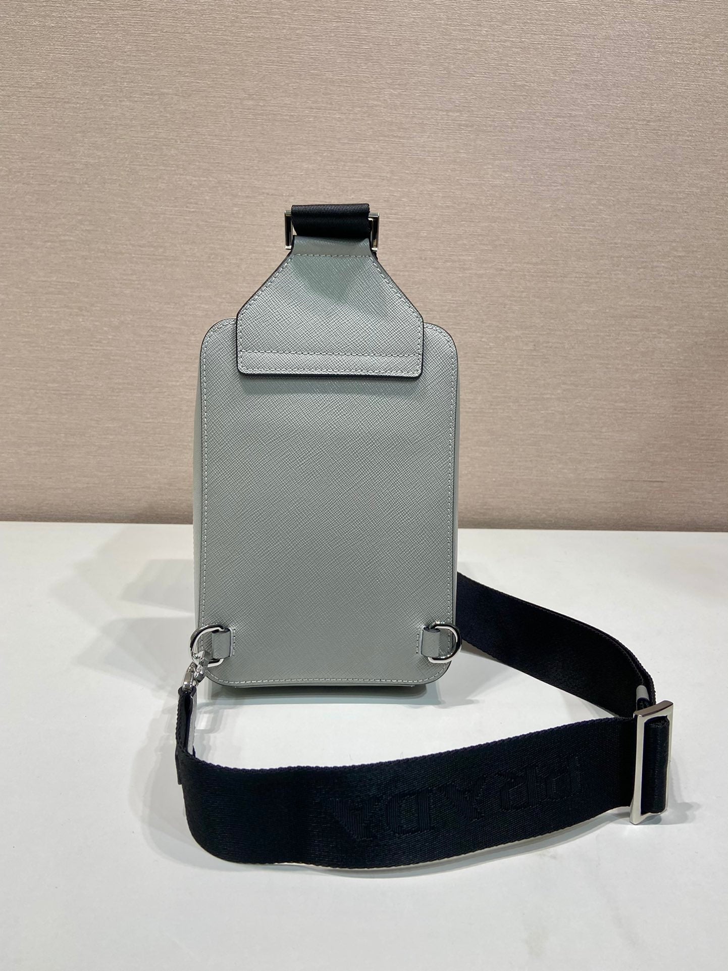 PRADA CHEST BAG 20 IN ECHO GRAY SAFFIANO LEATHER
