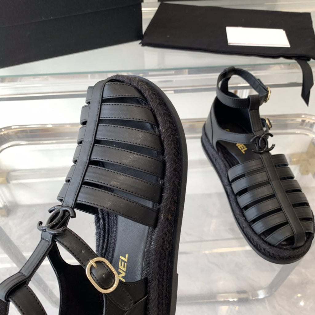 CHANEL medium roman sandals black lambskin