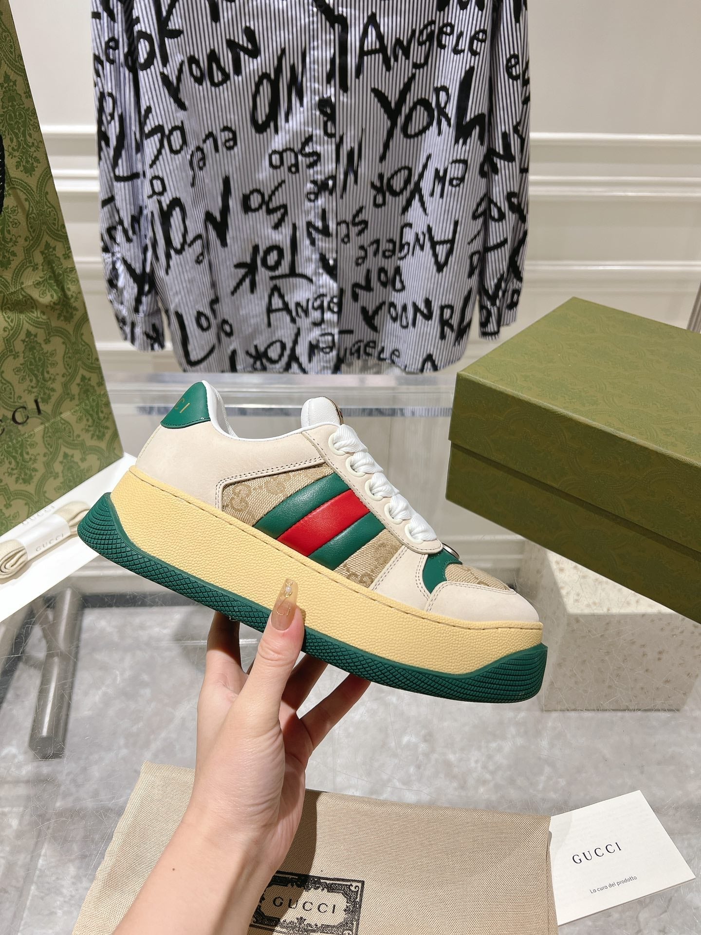 GUCCI SCREENER 50 SNEAKER LIGHT BROWN CALFSKIN